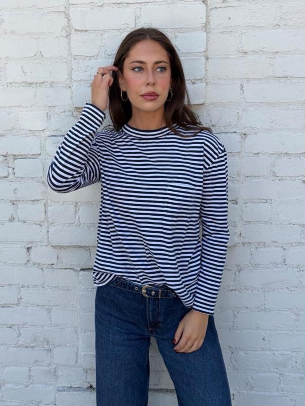 Garnet Hill white & navy striped long sleeve top Sz M 100% cotton
#stripes #nau